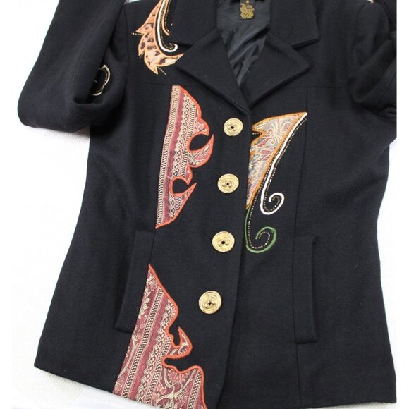 Alex Evenings Womens Black Wool Blend Embroidered Button-Up Coat With Pockets Sm - Picture 3 of 10